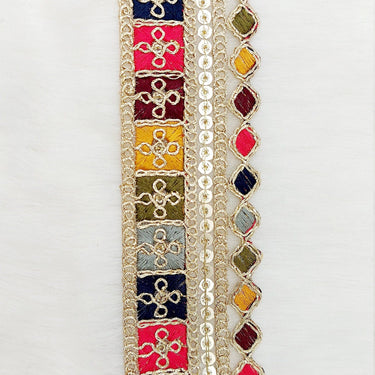 Gold Sequin Border With Multicoloured Floral Embroidery, Beige Shimmer Lace Trim, Decorative Trim